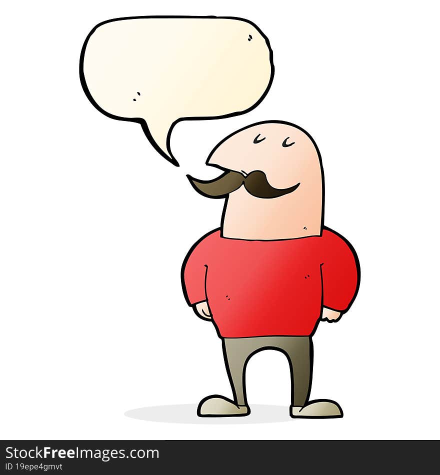 cartoon bald man with mustache with speech bubble