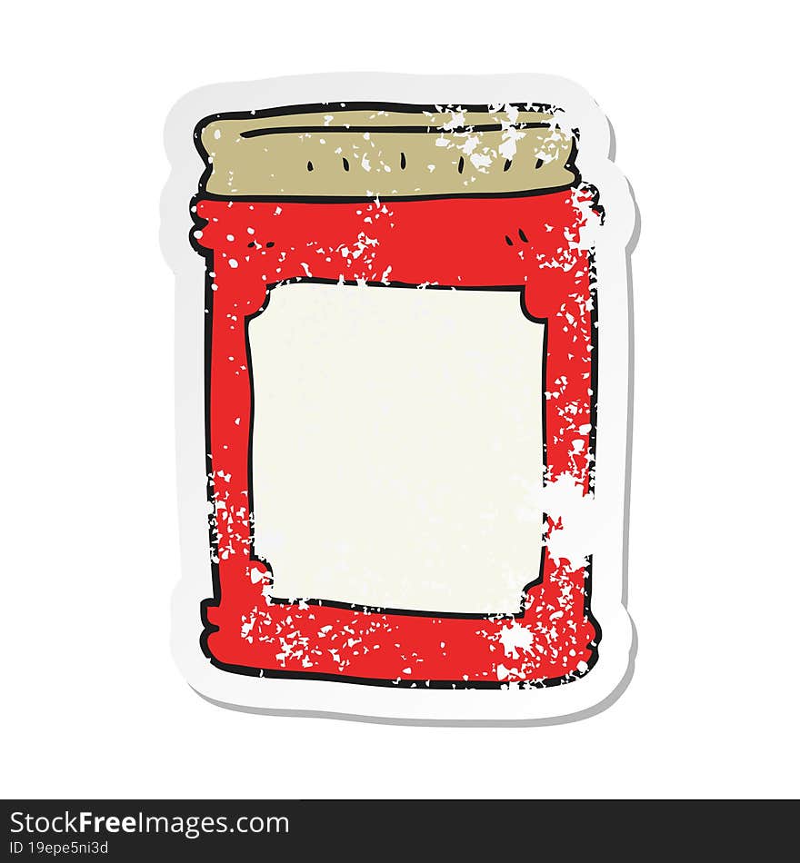 Retro Distressed Sticker Of A Cartoon Jam Jar