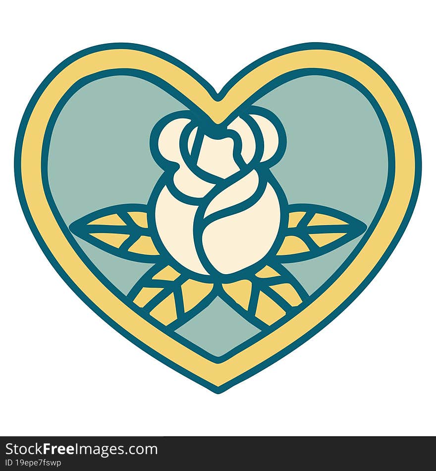 iconic tattoo style image of a heart and flowers. iconic tattoo style image of a heart and flowers