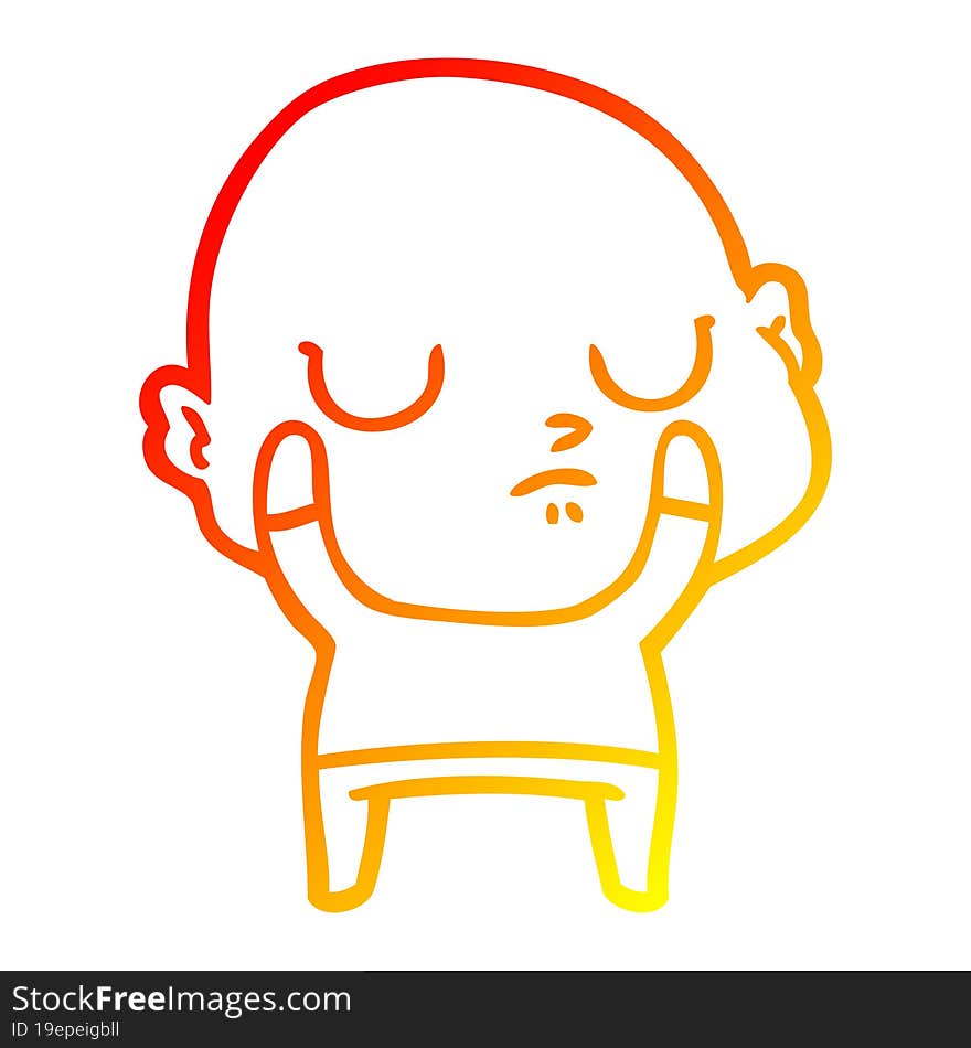 warm gradient line drawing of a cartoon bald man