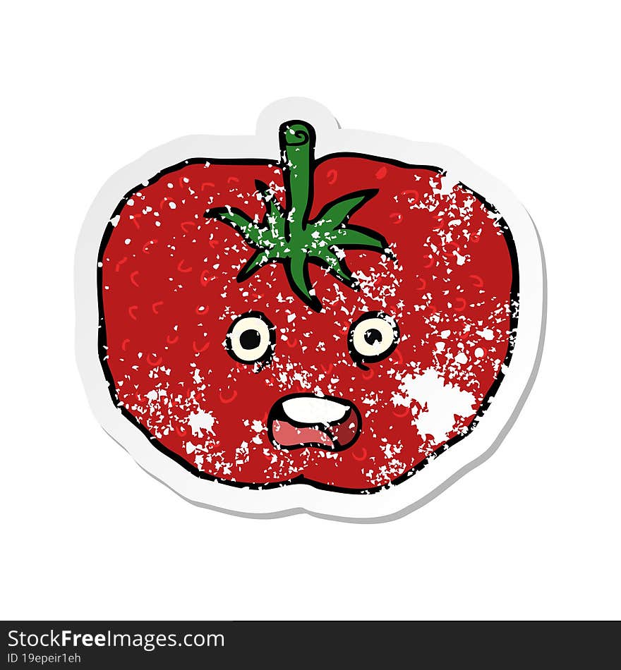 retro distressed sticker of a cartoon tomato