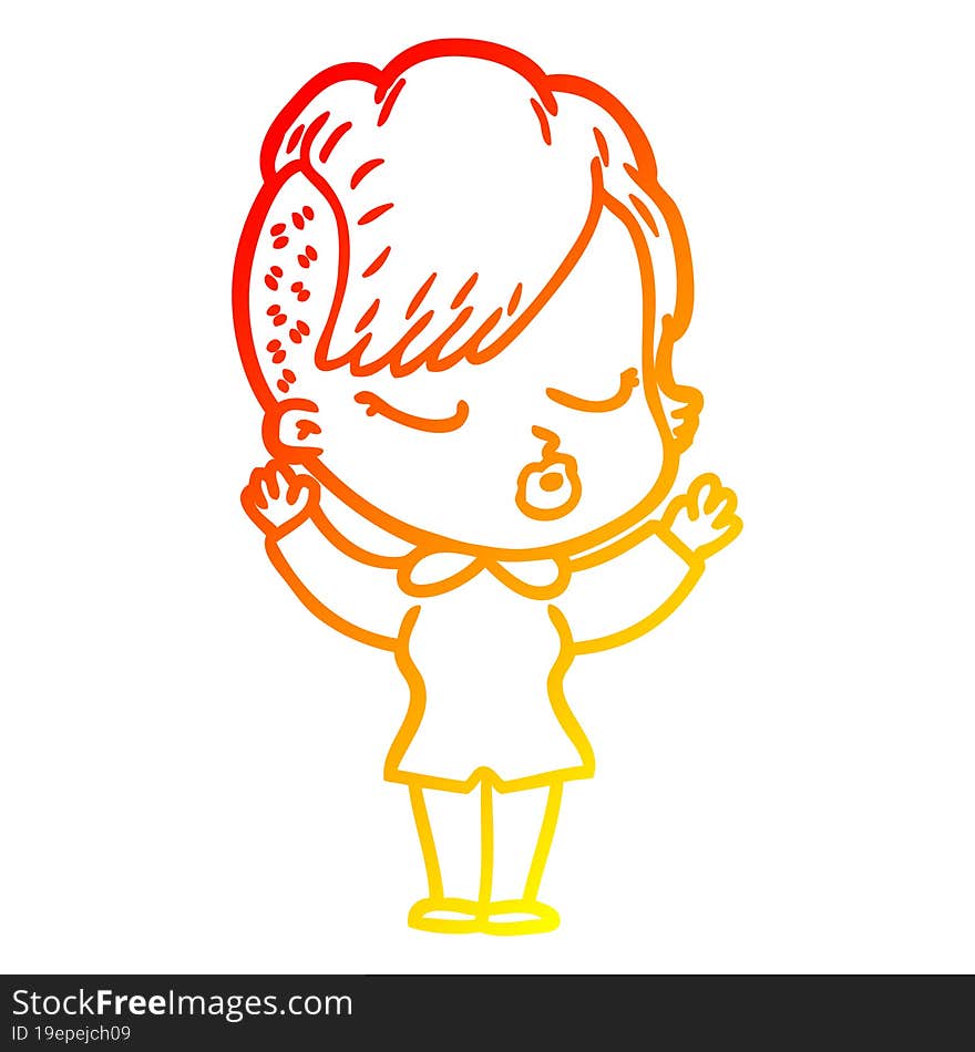 Warm Gradient Line Drawing Cartoon Pretty Hipster Girl