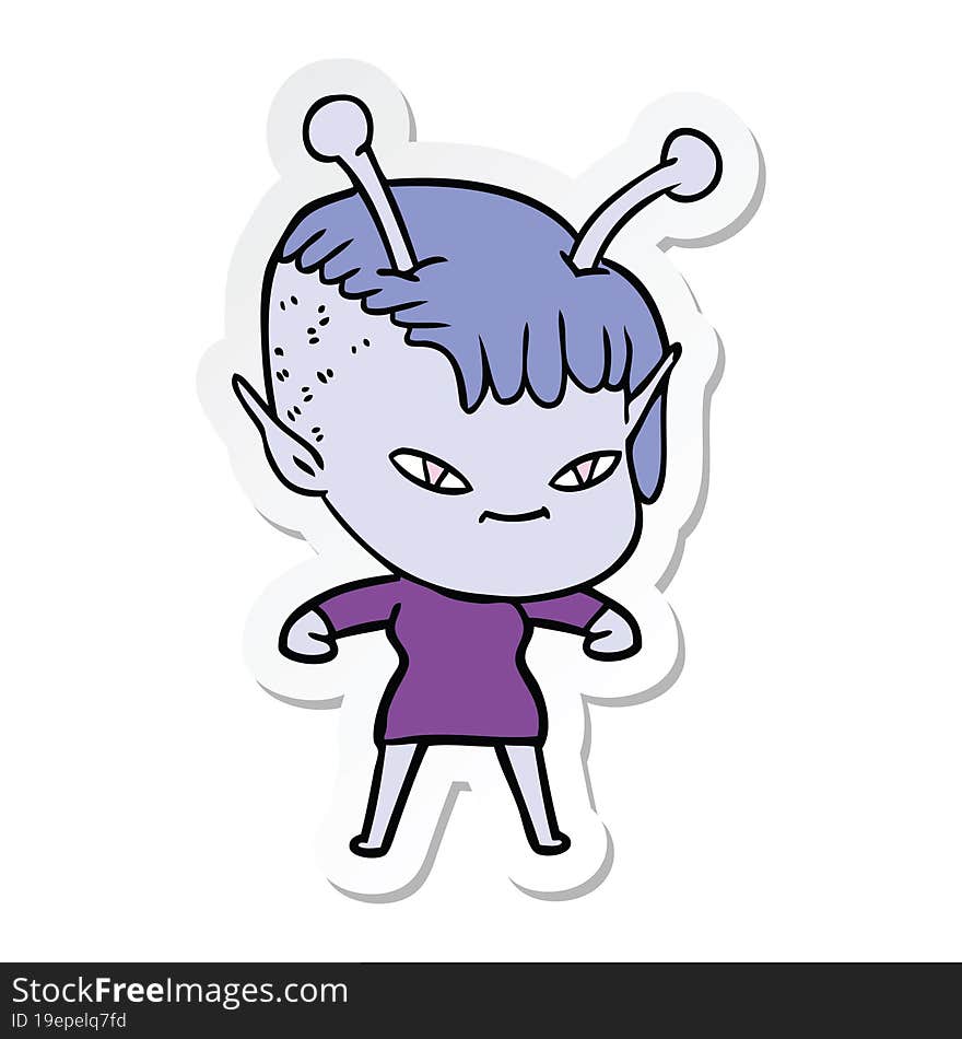 sticker of a cute cartoon alien girl