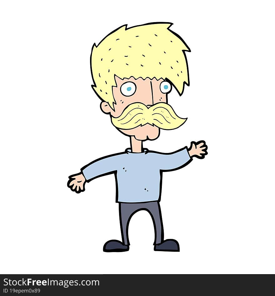 Cartoon Man With Mustache Waving