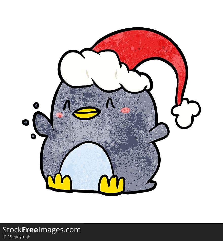 cartoon penguin wearing christmas hat. cartoon penguin wearing christmas hat