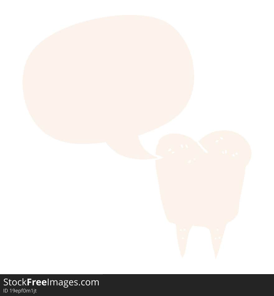 cartoon tooth and speech bubble in retro style