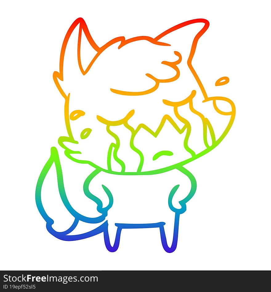 rainbow gradient line drawing crying fox cartoon