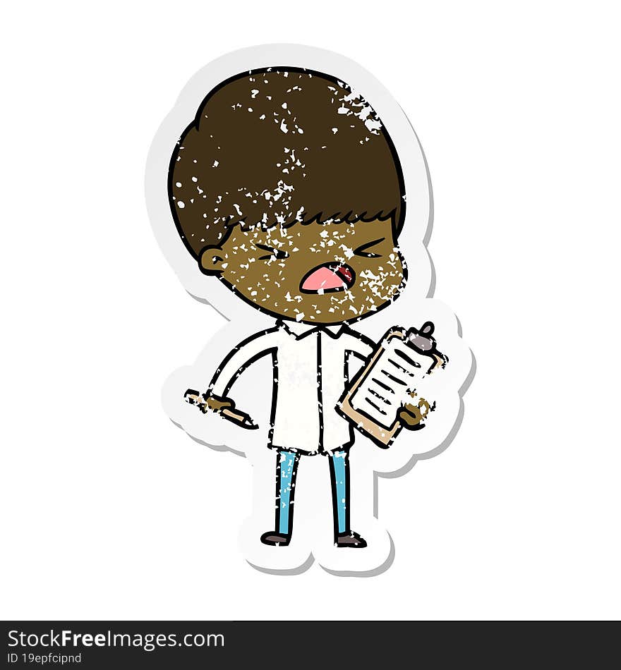 Distressed Sticker Of A Cartoon Stressed Man