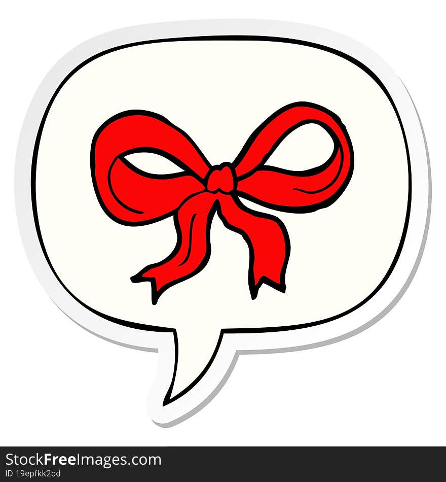 cartoon decorative bow with speech bubble sticker