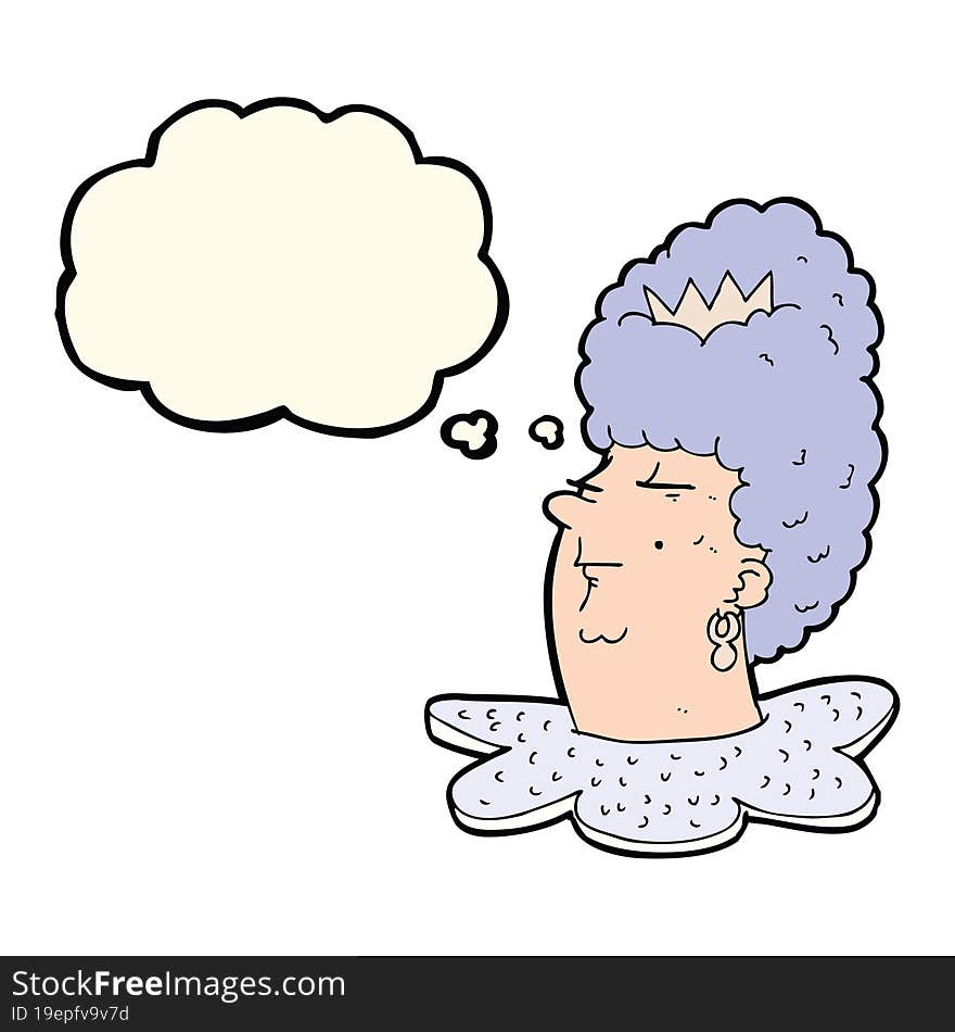 cartoon queen head with thought bubble