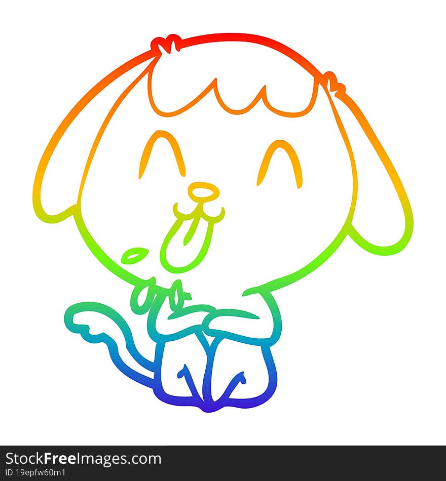 rainbow gradient line drawing of a cute cartoon dog