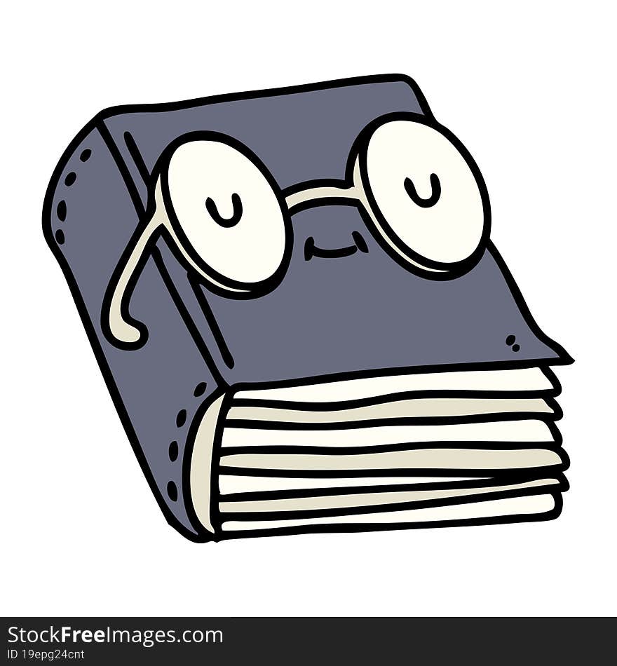 cartoon of a book wearing spectacles. cartoon of a book wearing spectacles