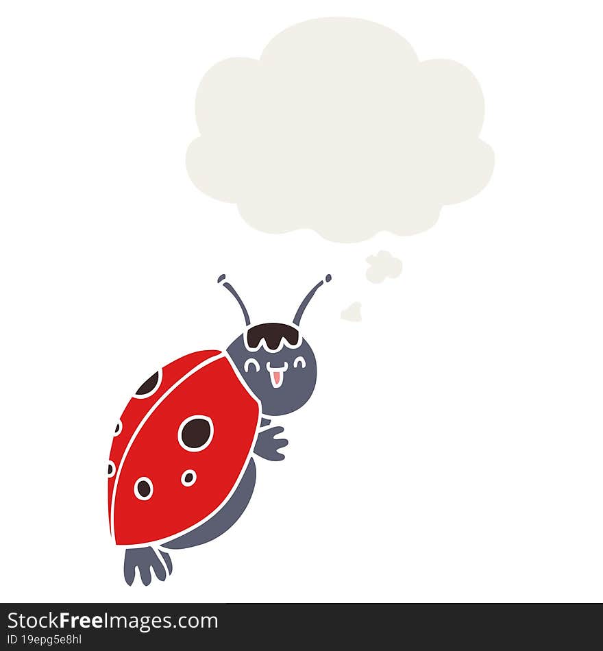 cute cartoon ladybug and thought bubble in retro style