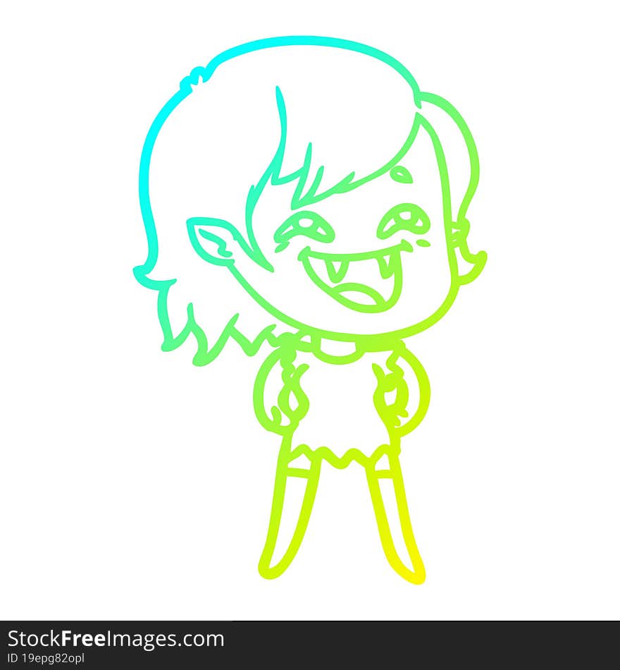 cold gradient line drawing of a cartoon laughing vampire girl