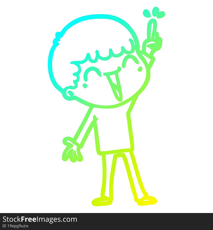 cold gradient line drawing of a cartoon happy man