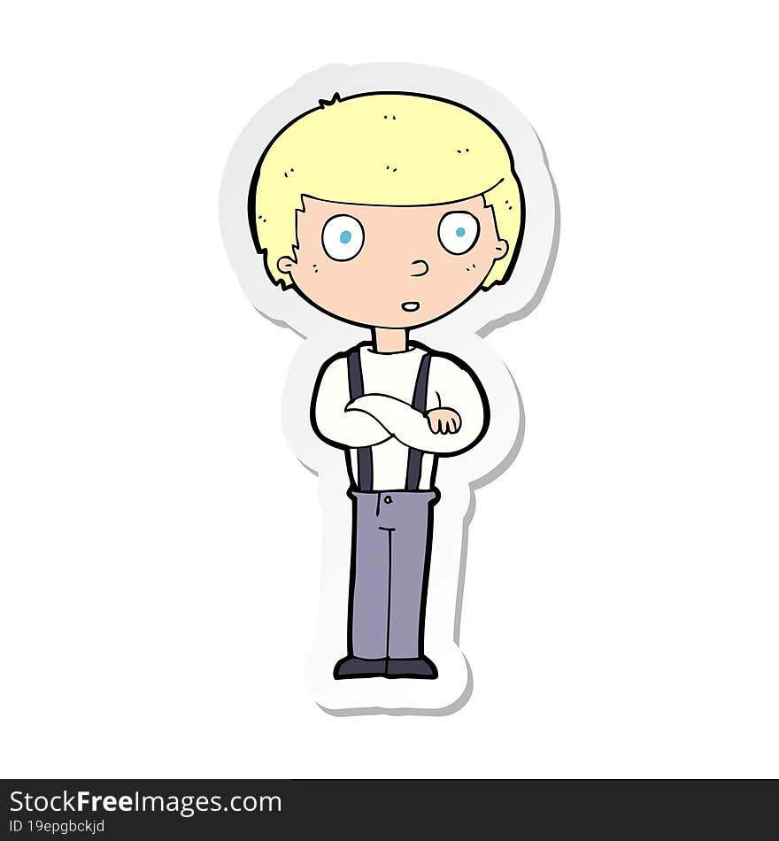 sticker of a cartoon staring boy with folded arms