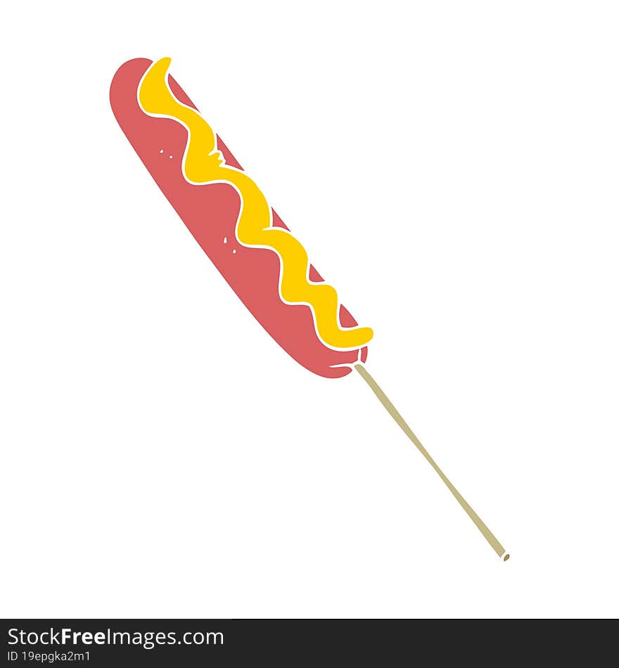 flat color illustration of a cartoon hotdog on a stick