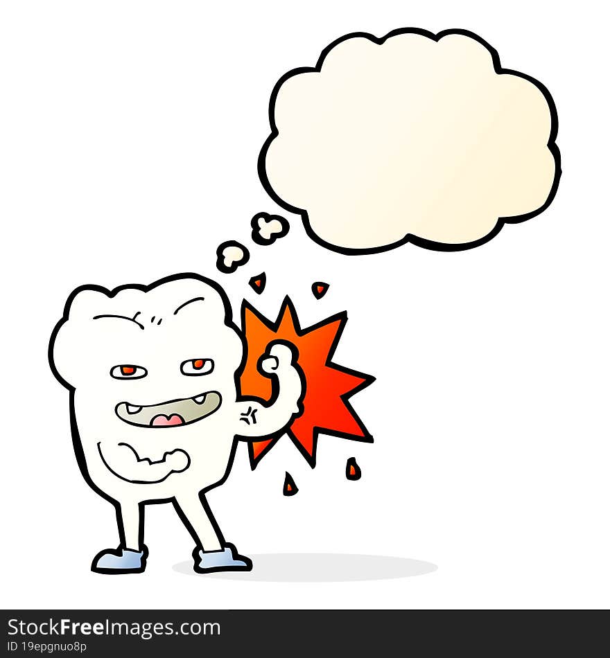 cartoon strong healthy tooth with thought bubble