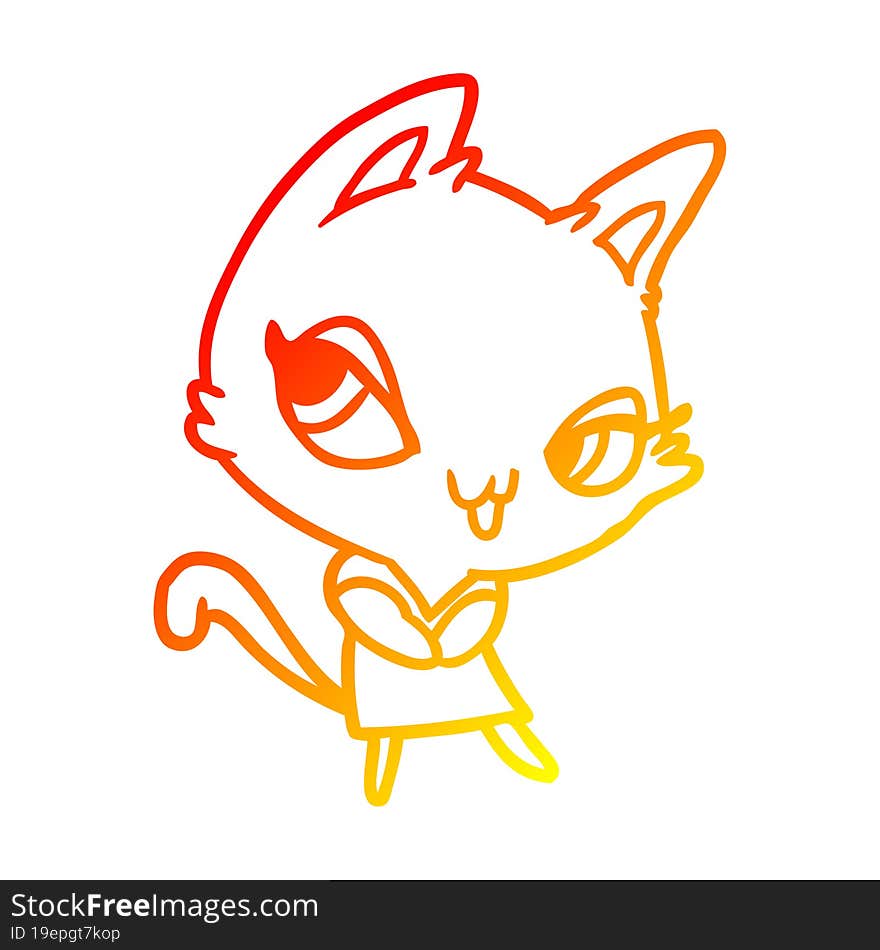 warm gradient line drawing of a cute female cat