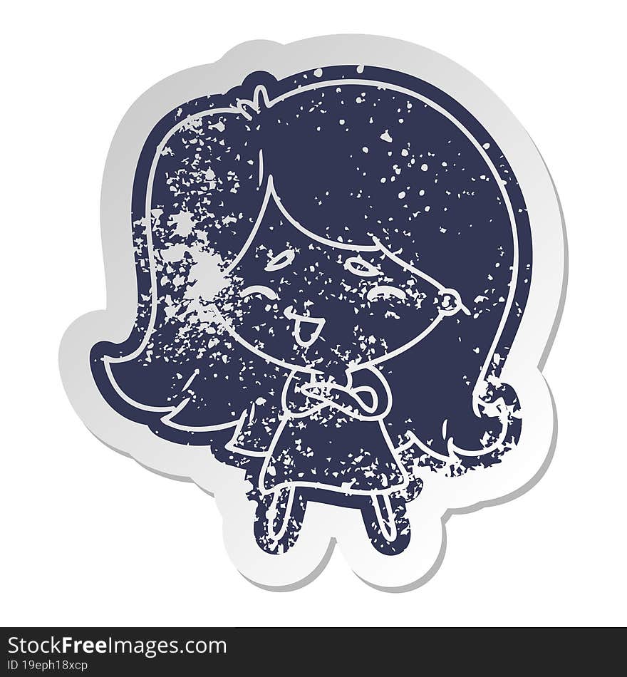 distressed old cartoon sticker of a cute kawaii girl. distressed old cartoon sticker of a cute kawaii girl