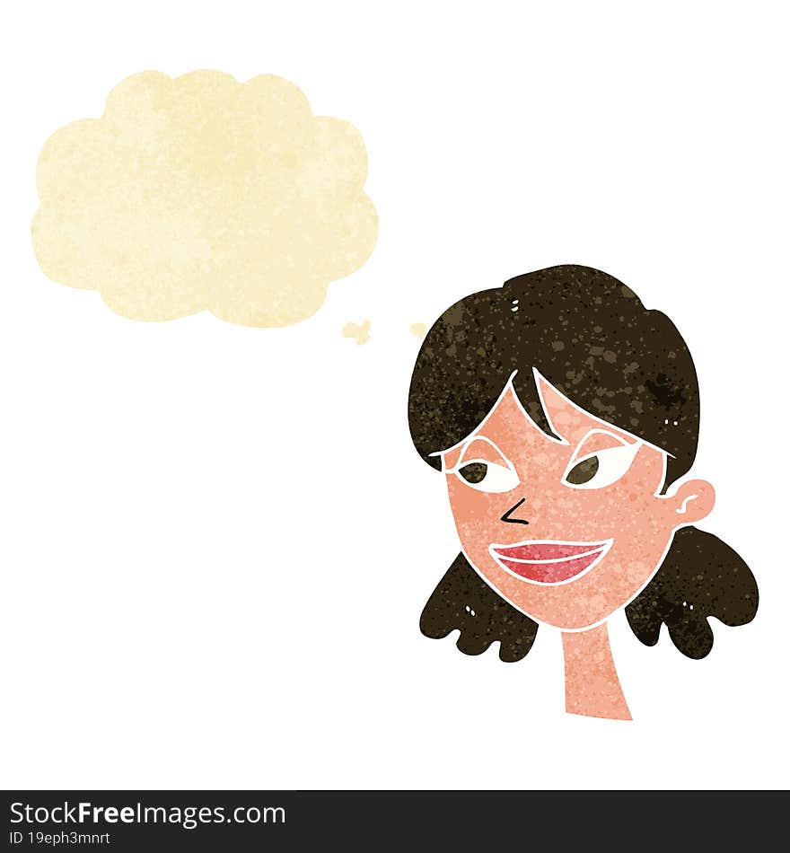 Cartoon Happy Female Face With Thought Bubble