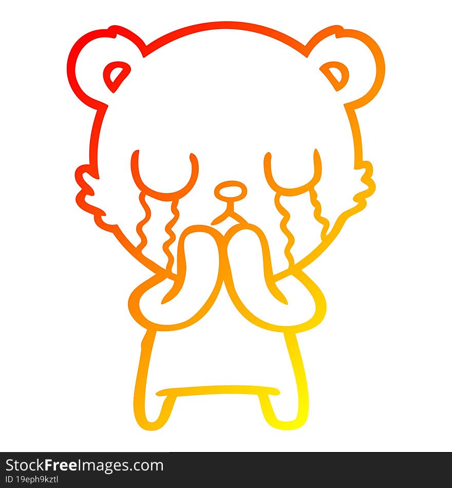 Warm Gradient Line Drawing Crying Cartoon Bear