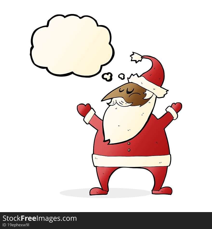 cartoon santa claus with thought bubble