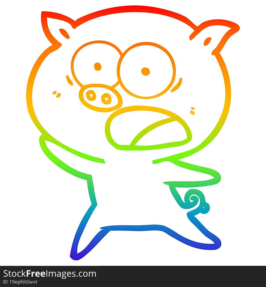 rainbow gradient line drawing cartoon pig shouting