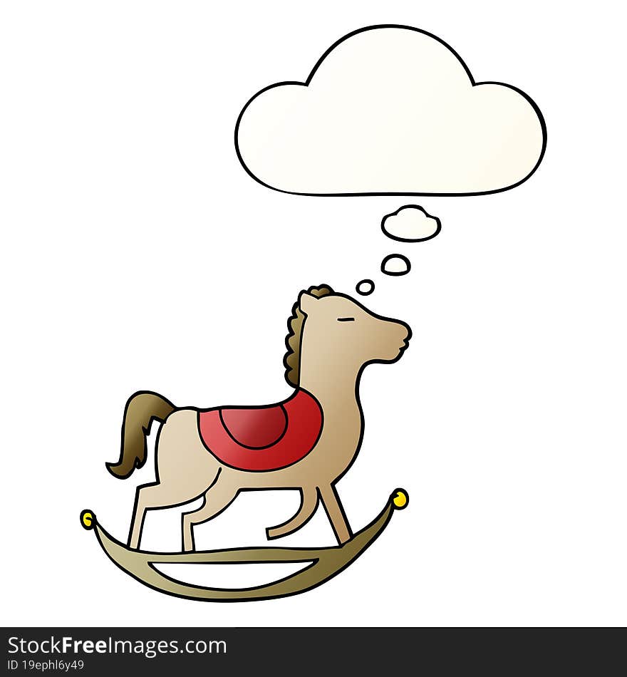 Cartoon Rocking Horse And Thought Bubble In Smooth Gradient Style