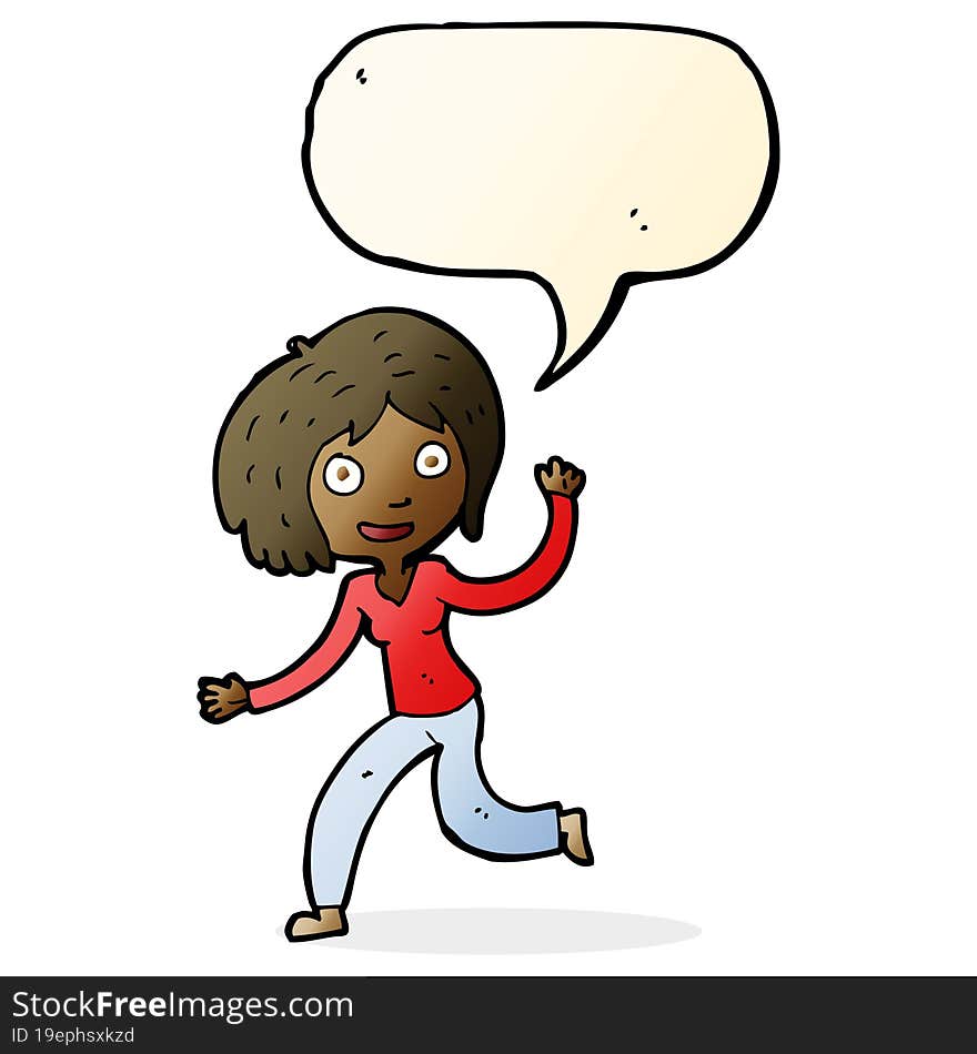 Cartoon Happy Waving Girl With Speech Bubble