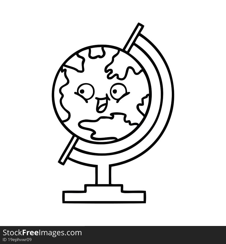 Line Drawing Cartoon Globe Of The World