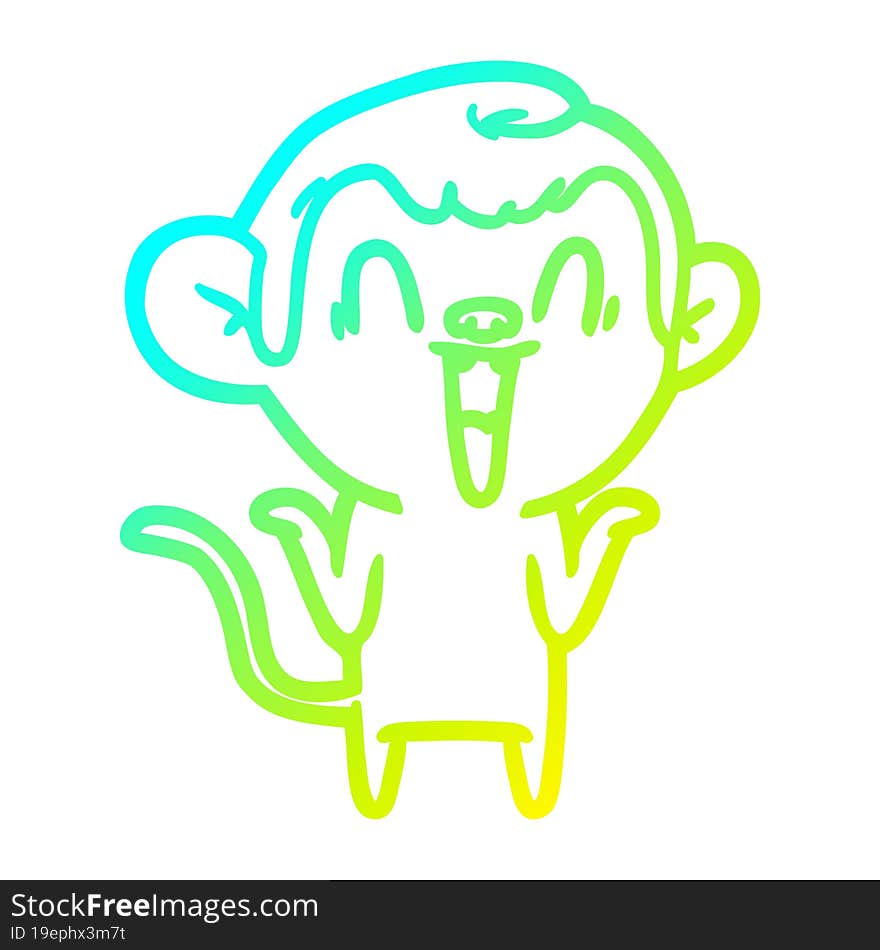 cold gradient line drawing of a cartoon laughing monkey