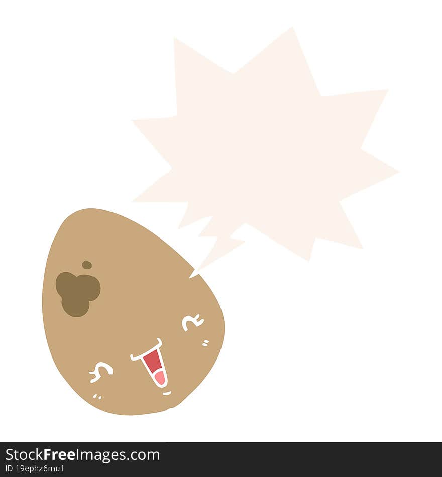 cartoon egg with speech bubble in retro style