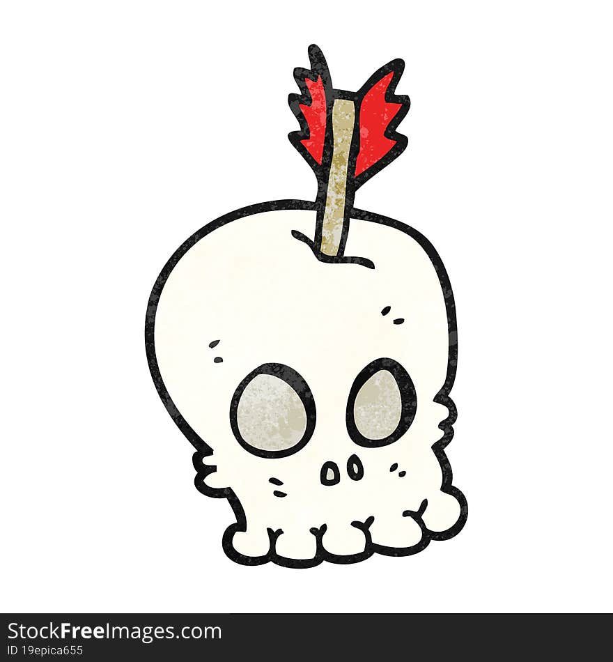 textured cartoon skull with arrow