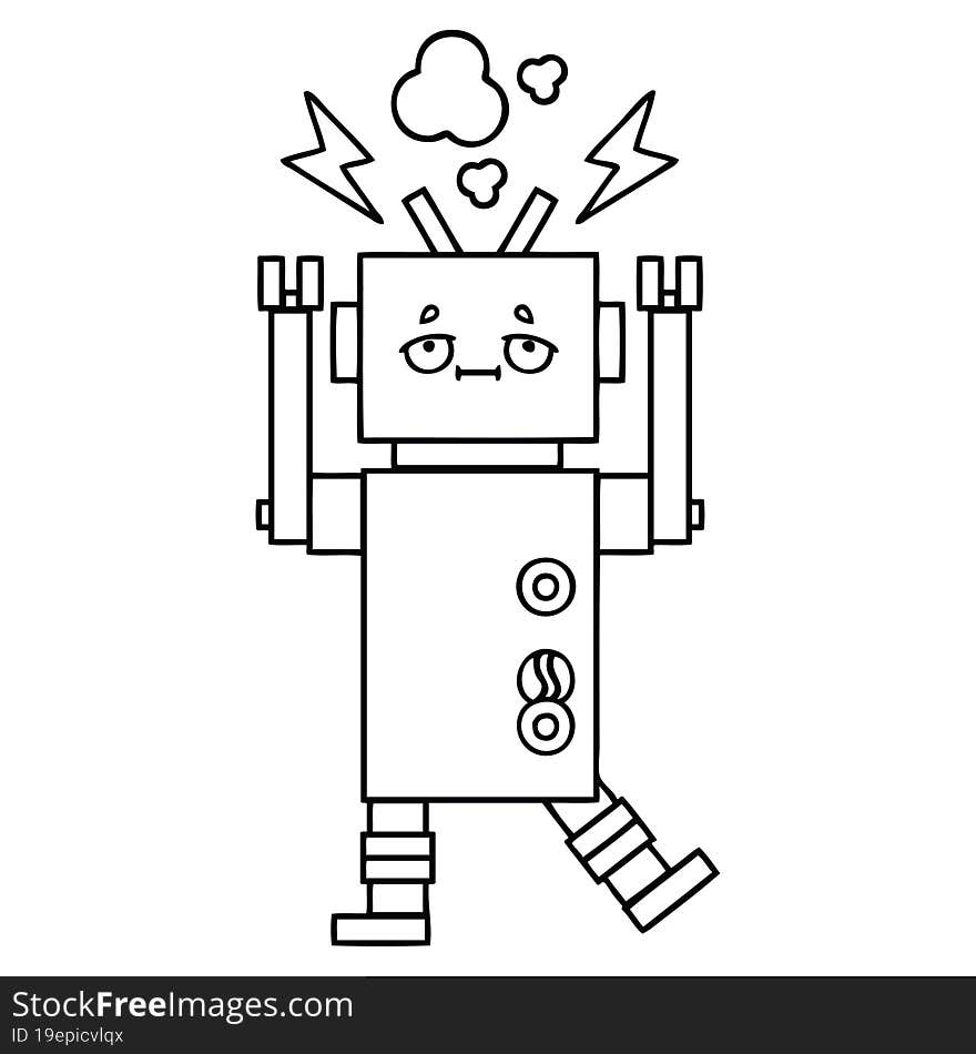 line drawing cartoon of a malfunctioning robot