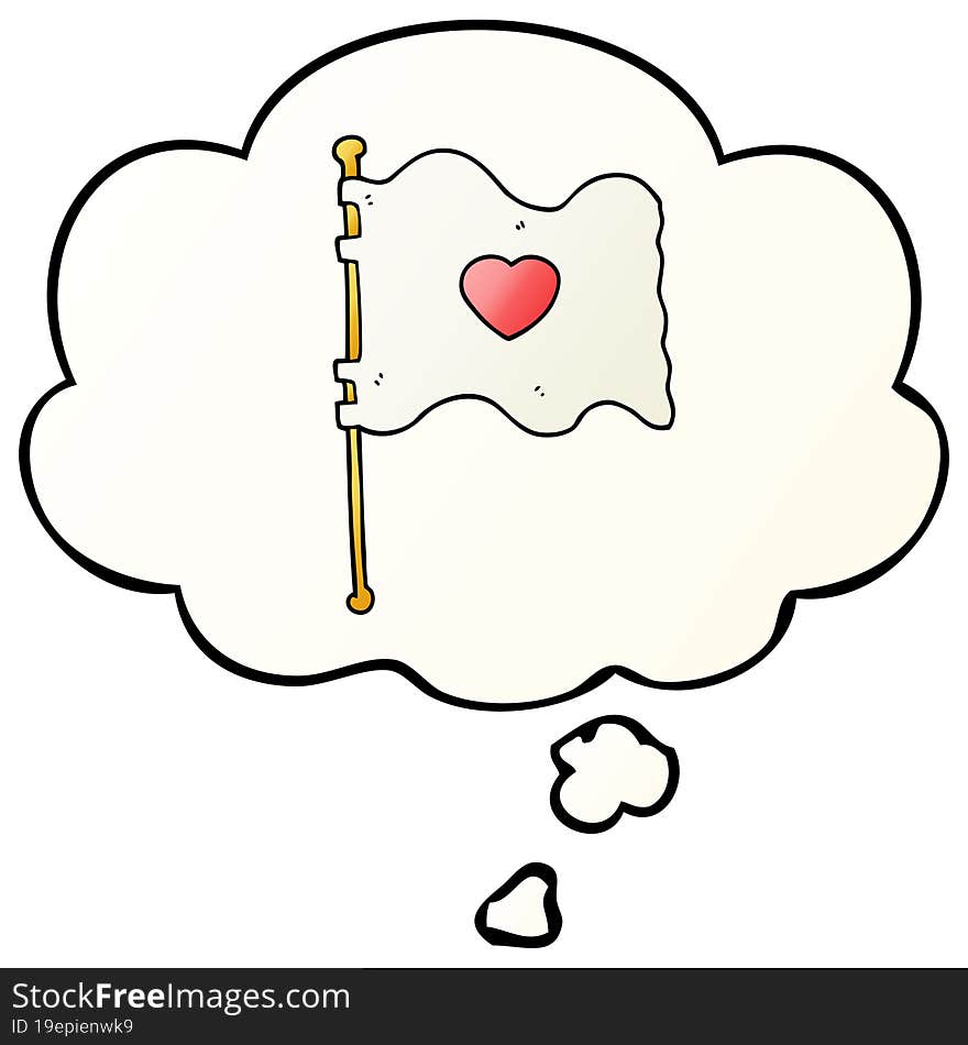 cartoon flag with love heart with thought bubble in smooth gradient style