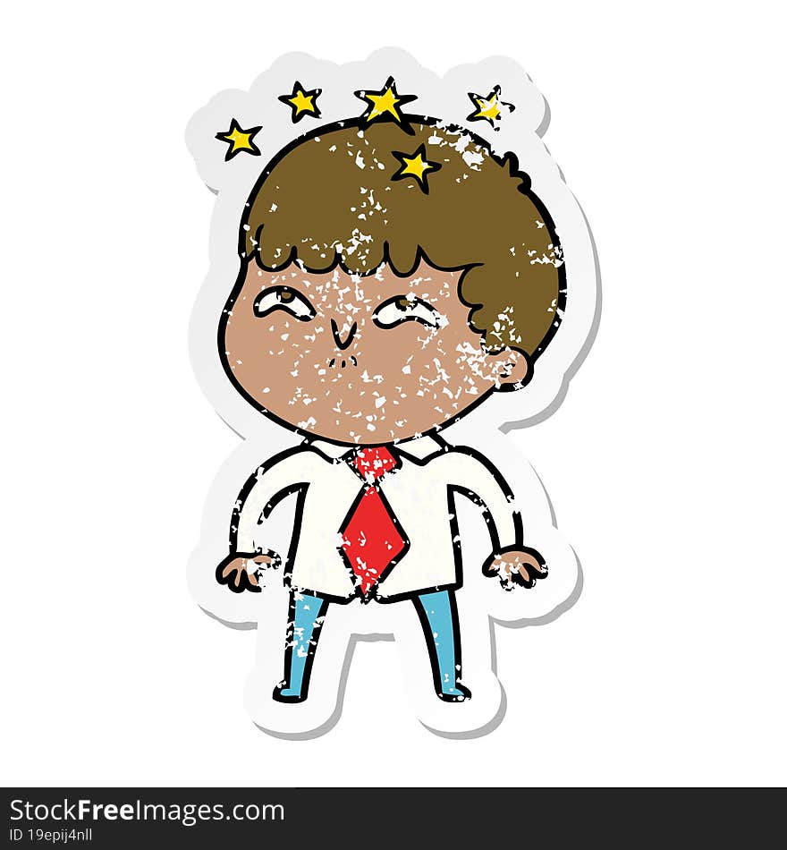 distressed sticker of a cartoon amazed boy