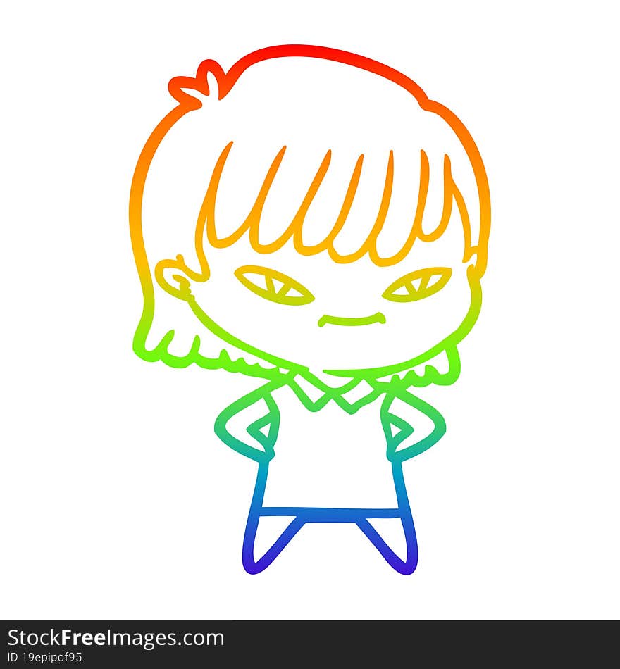 rainbow gradient line drawing of a cartoon woman