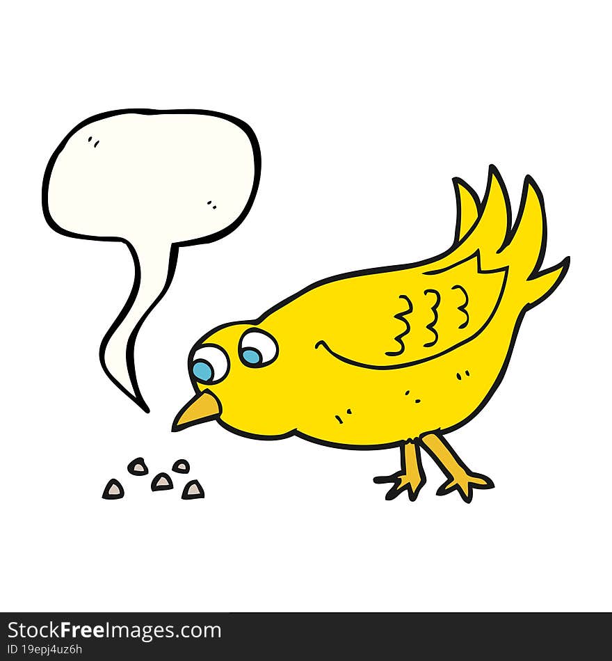 freehand drawn speech bubble cartoon bird pecking seeds