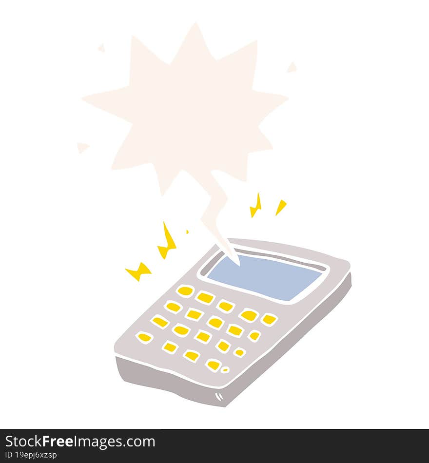 cartoon calculator with speech bubble in retro style