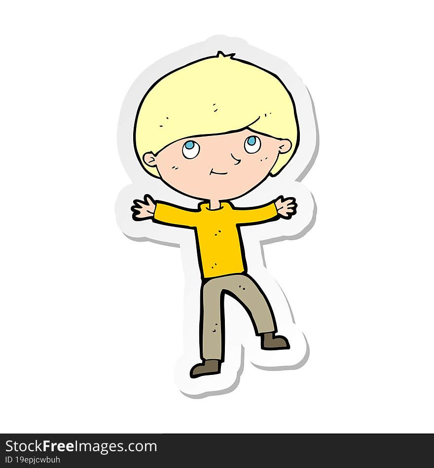 sticker of a cartoon excited boy