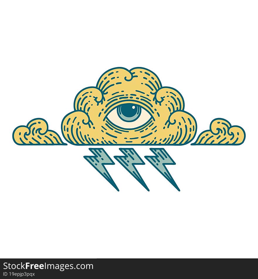 tattoo style icon of an all seeing eye cloud