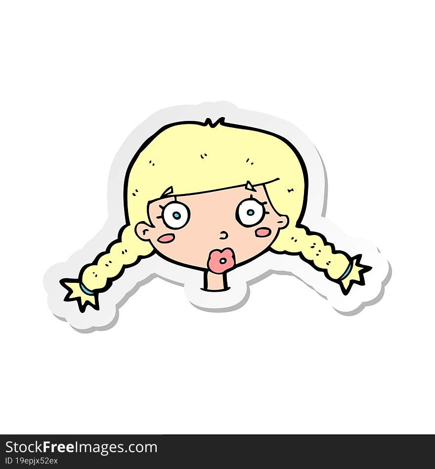 Sticker Of A Cartoon Confused Female Face