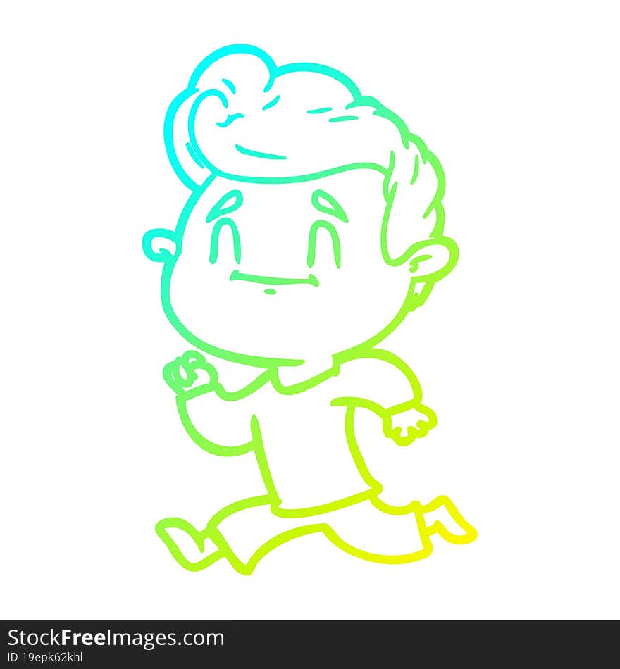 cold gradient line drawing happy cartoon man exercising