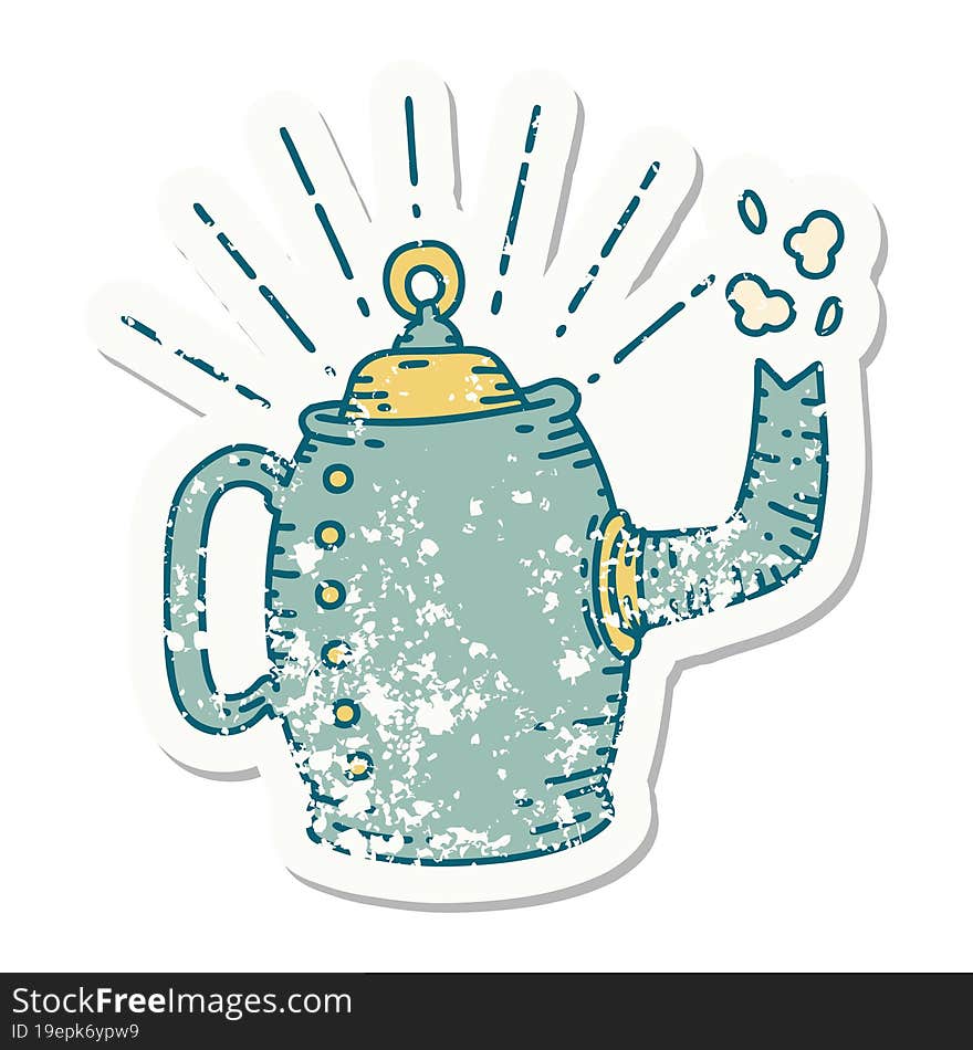 Grunge Sticker Of Tattoo Style Old Coffee Pot Steaming