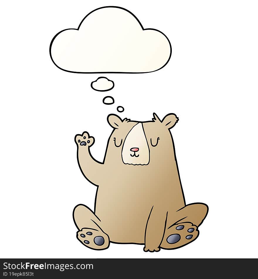 cartoon bear;waving and thought bubble in smooth gradient style