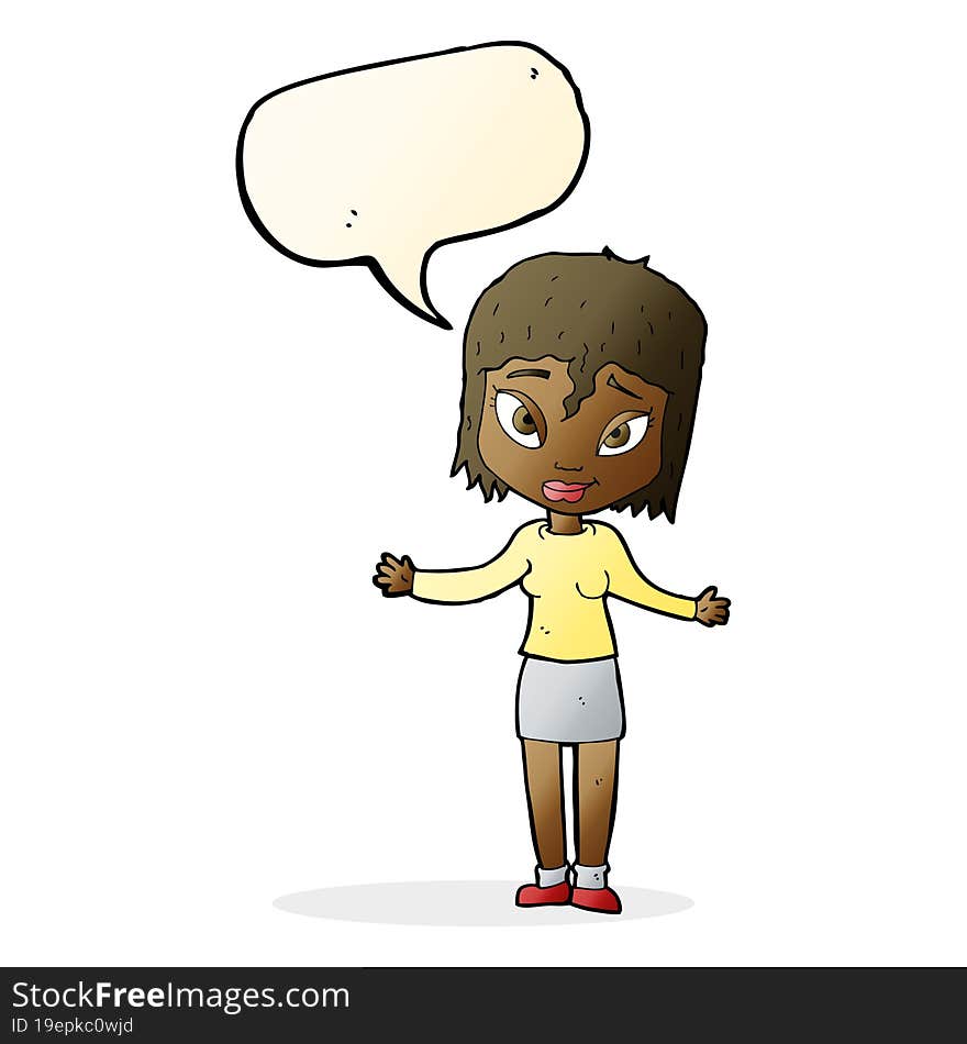 Cartoon Woman Shrugging Shoulders With Speech Bubble