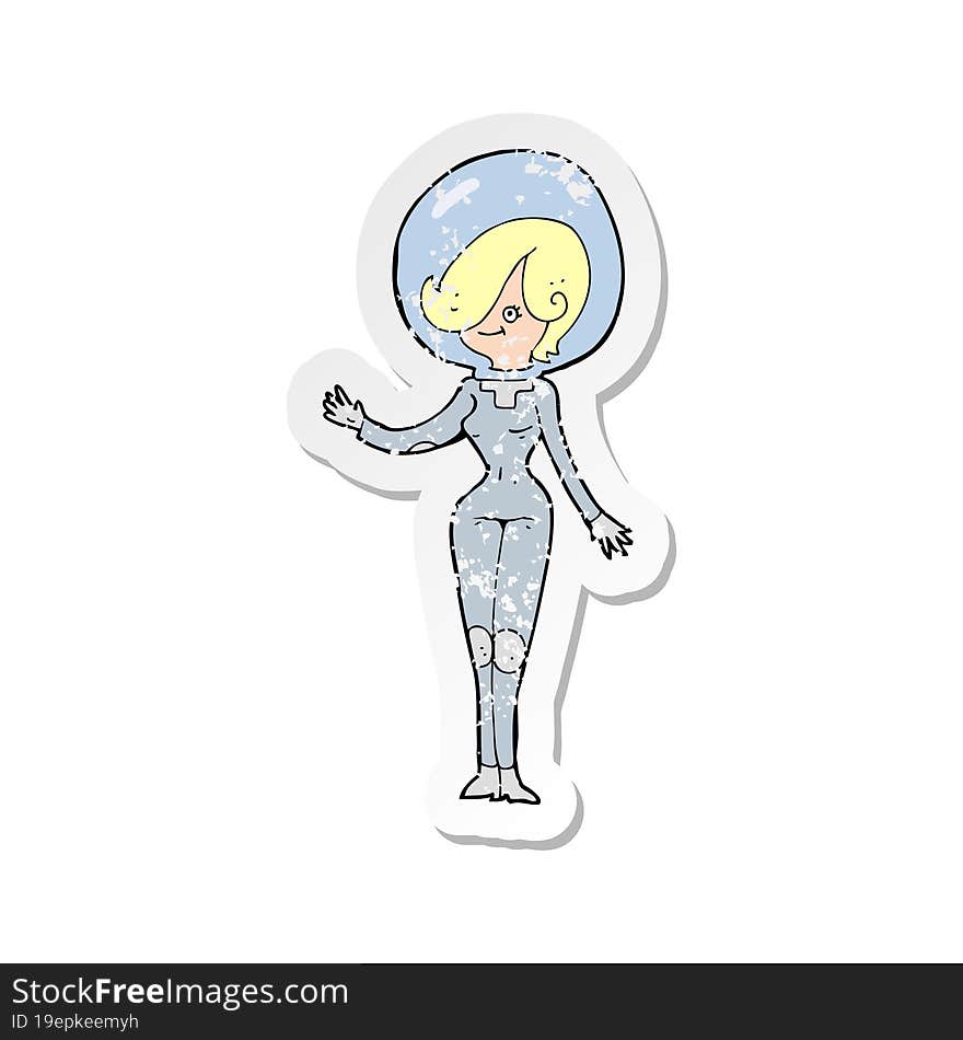 Retro Distressed Sticker Of A Cartoon Space Woman