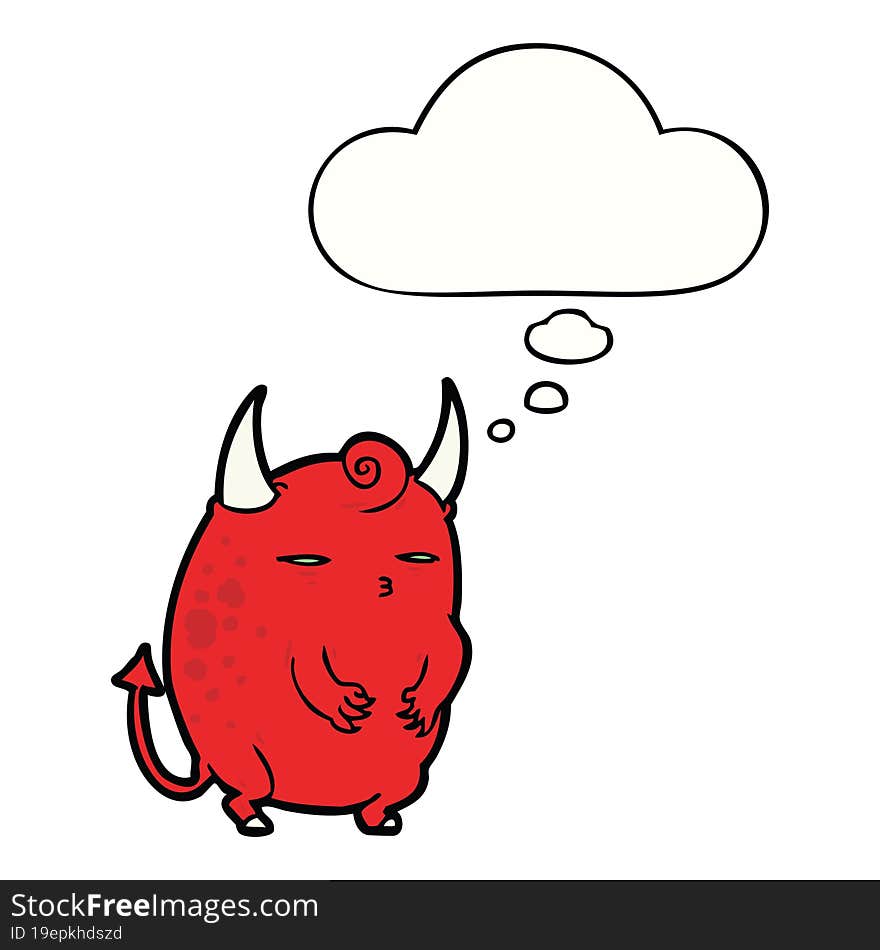 cartoon halloween devil with thought bubble. cartoon halloween devil with thought bubble