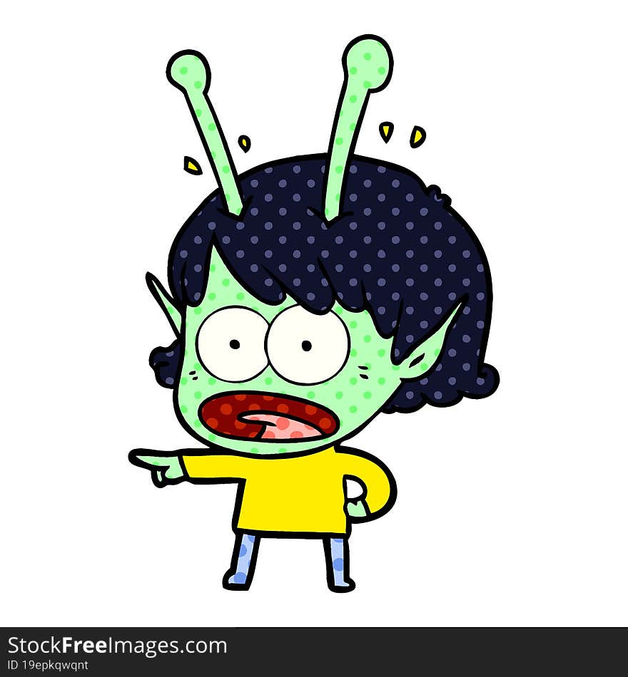 cartoon shocked alien girl. cartoon shocked alien girl